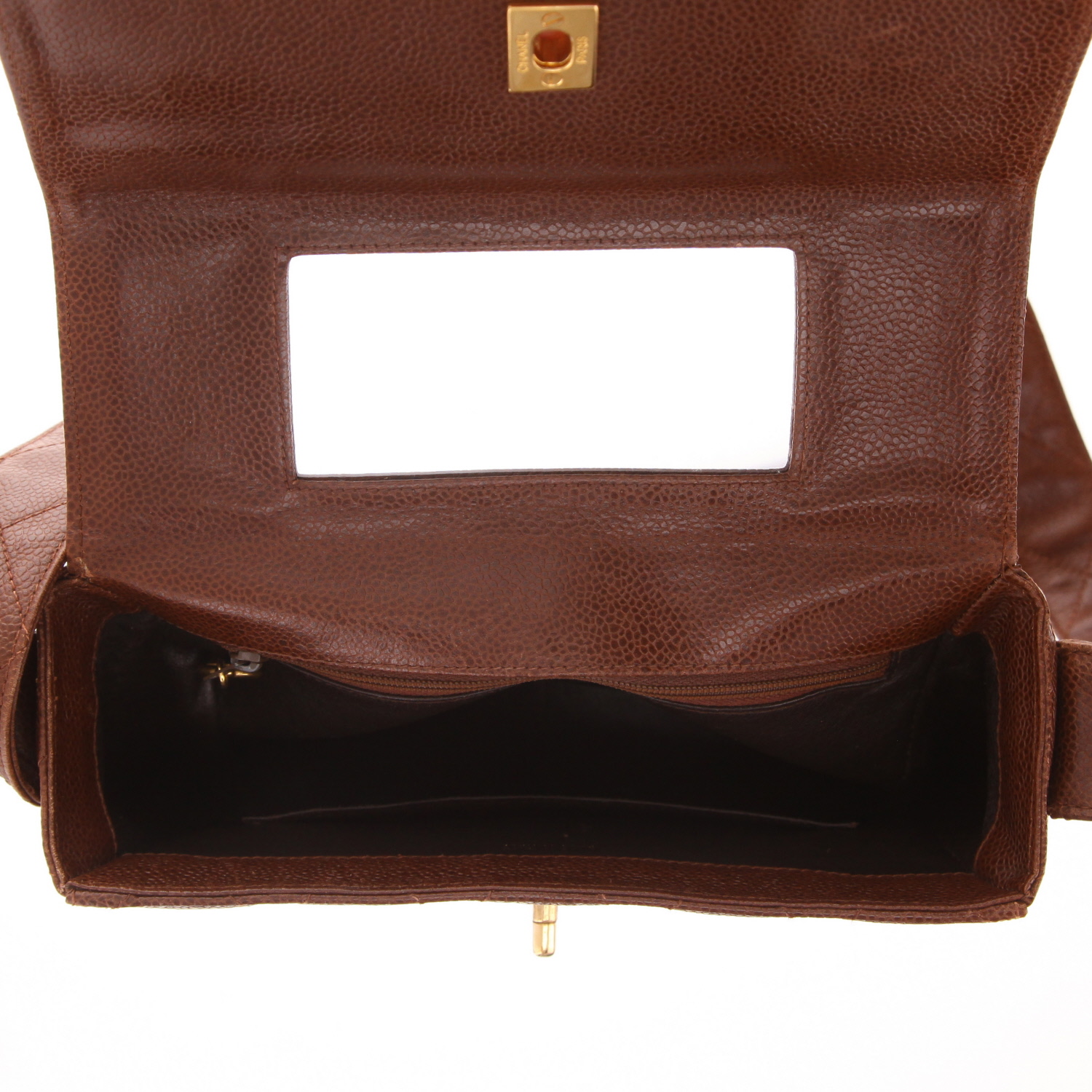 Chanel shoulder bag in brown grained leather - Detail D4