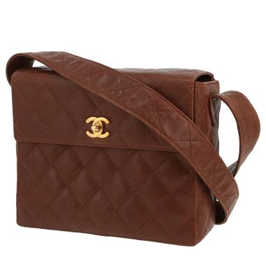 Sac bandoulière Chanel   en cuir grainé marron