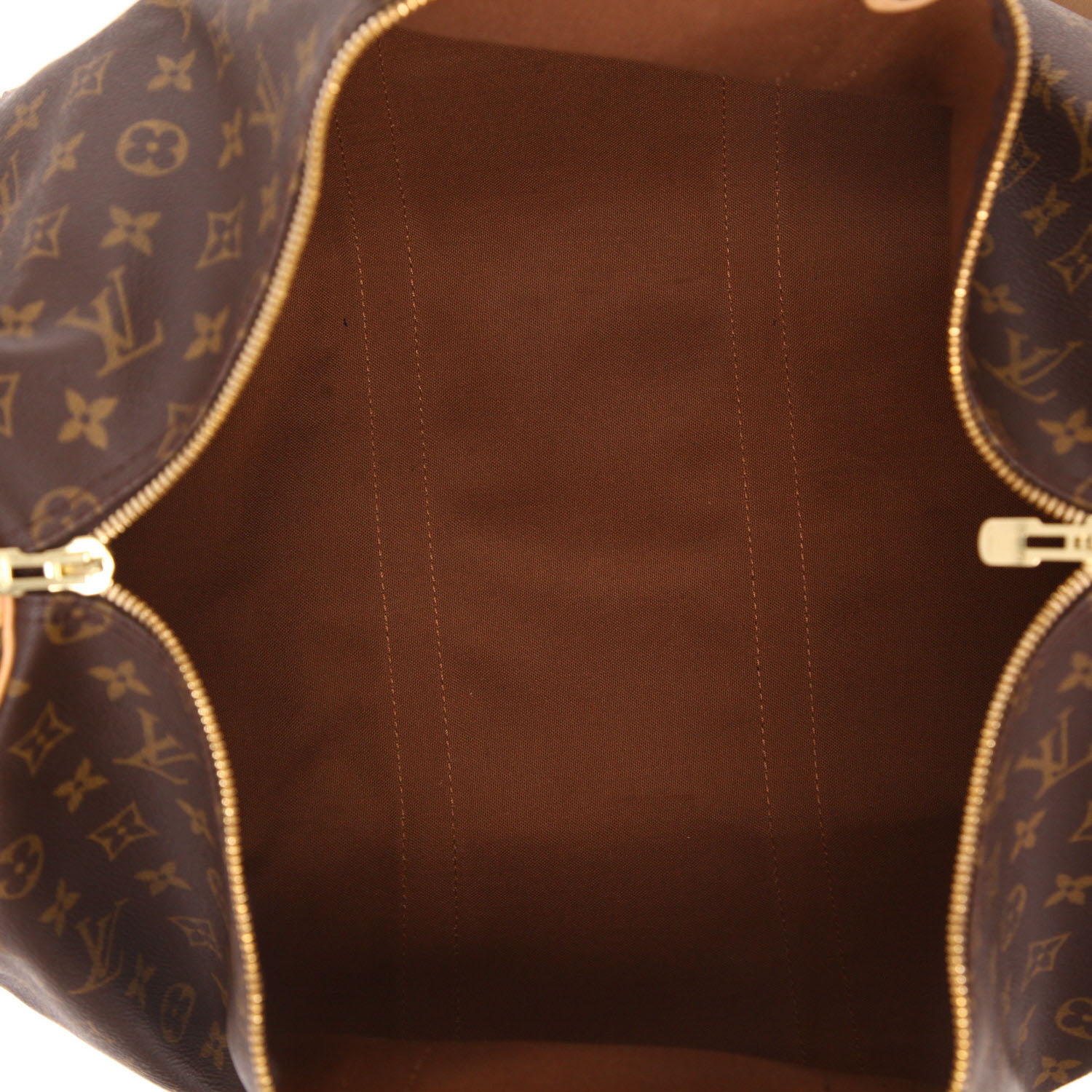 Sac de voyage Louis Vuitton  Keepall 50 en toile monogram marron et cuir naturel - Detail D3