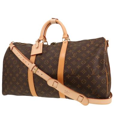 Borsa da viaggio Louis Vuitton  Keepall 50 in tela monogram marrone e pelle naturale