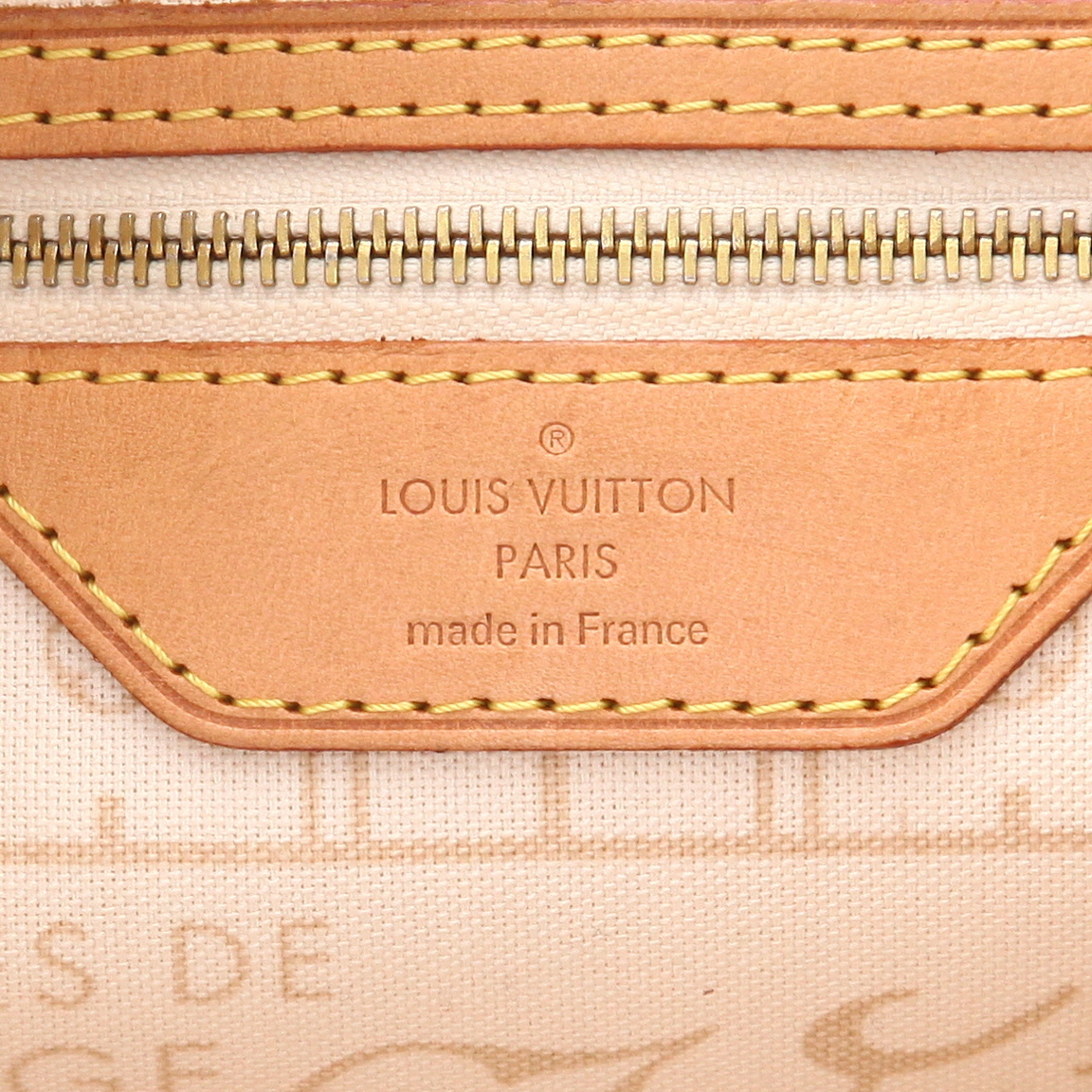 Sac cabas Louis Vuitton  Neverfull petit modèle  en toile damier azur et cuir naturel - Detail D2