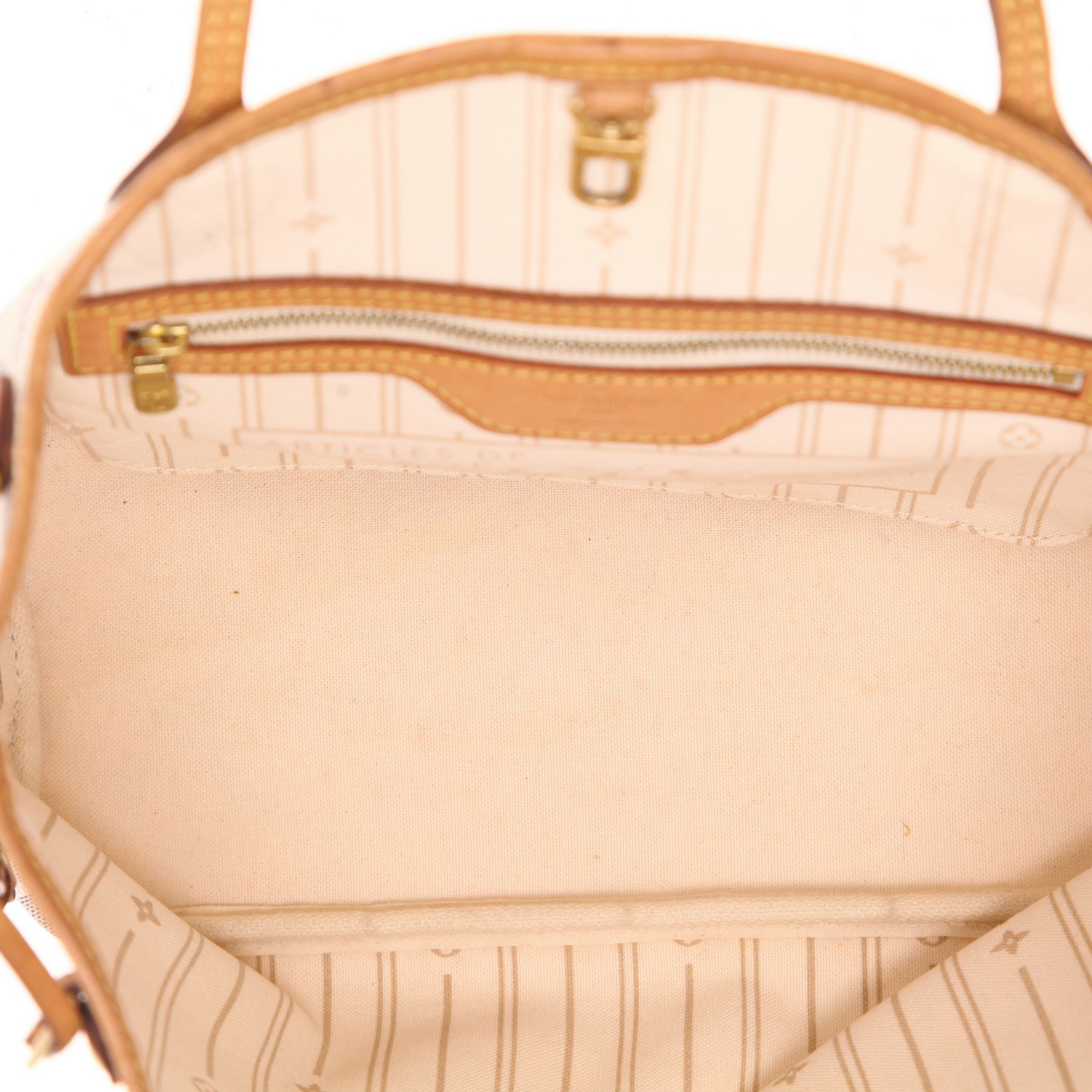 Sac cabas Louis Vuitton  Neverfull petit modèle  en toile damier azur et cuir naturel - Detail D3