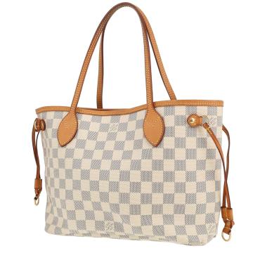 Sac cabas Louis Vuitton  Neverfull petit modèle  en toile damier azur et cuir naturel