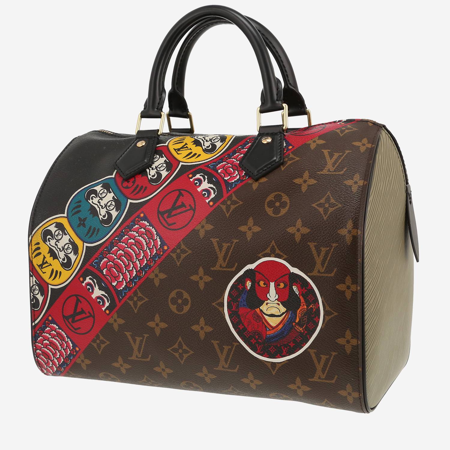 Borsa Louis Vuitton  Speedy Editions Limitées in tela monogram marrone e pelle Epi grigia