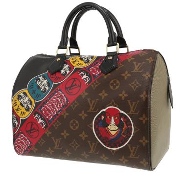 Borsa Louis Vuitton  Speedy Editions Limitées in tela monogram marrone e pelle Epi grigia