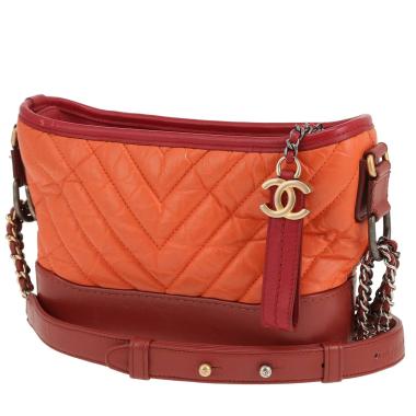 Chanel  Gabrielle  small model  shoulder bag  in orange chevron quilted leather  and red leather