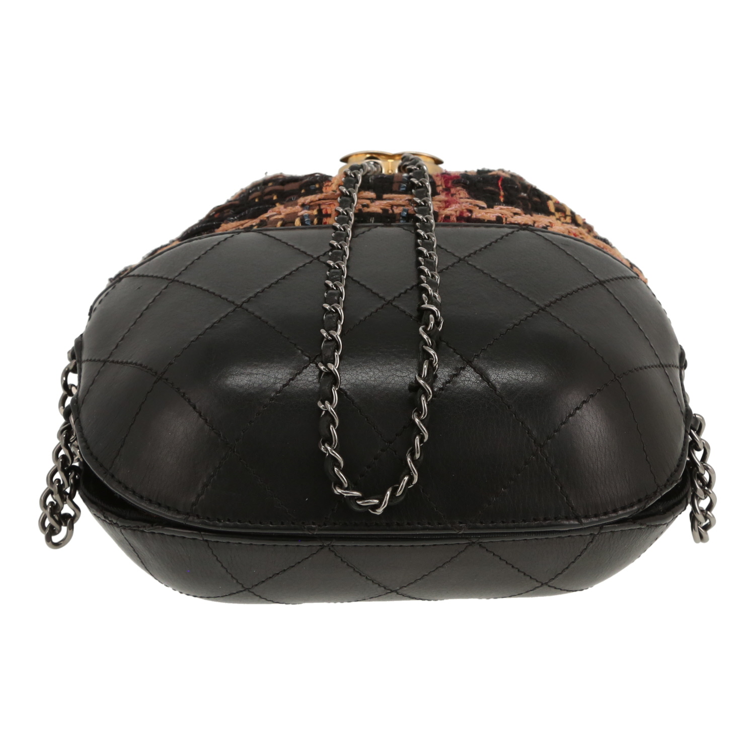 Chanel  Gabrielle Bucket shoulder bag  in black, pink and orange tweed  and black leather - Detail D1