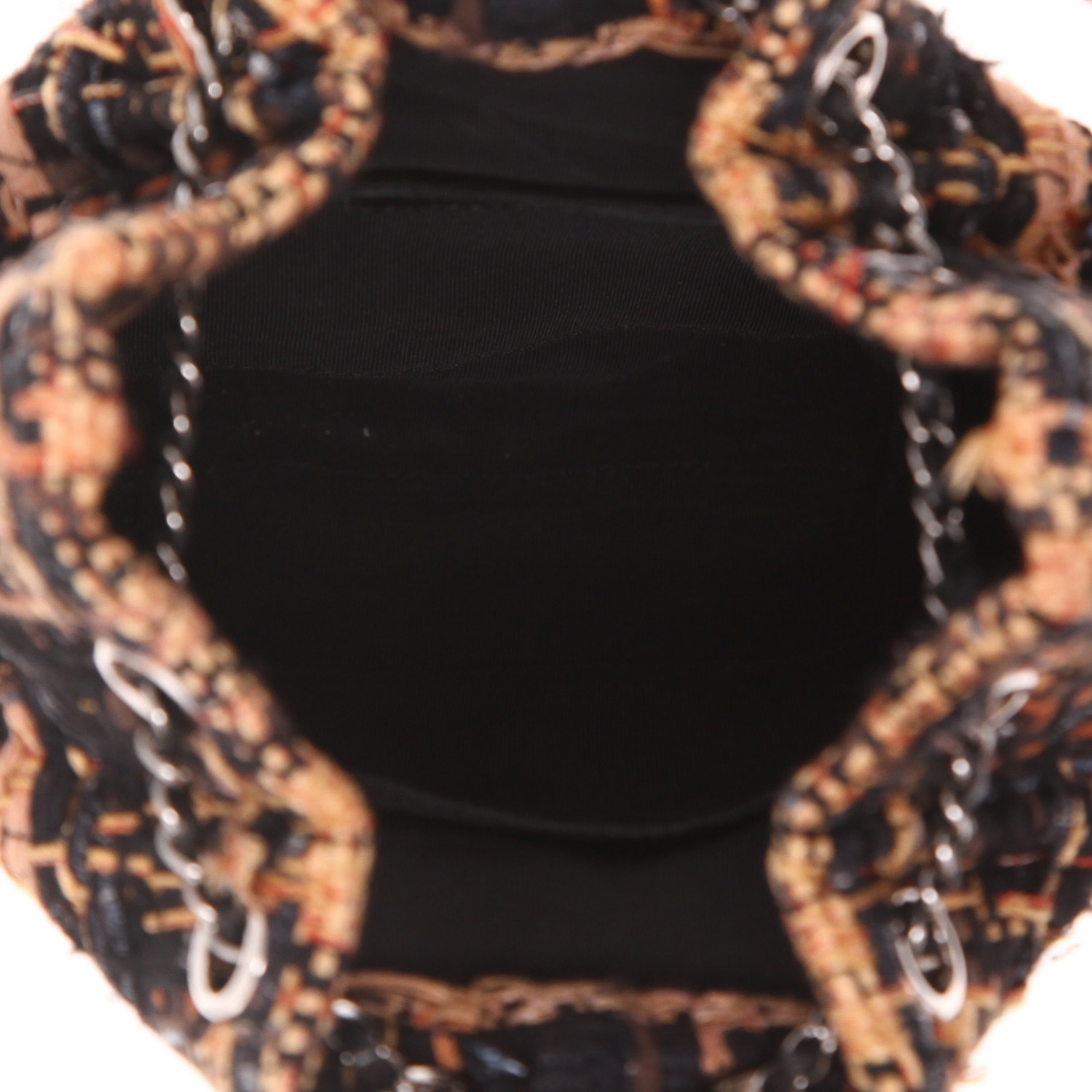 Bolso bandolera Chanel  Gabrielle Bucket en tweed negro rosa y naranja y cuero negro - Detail D3