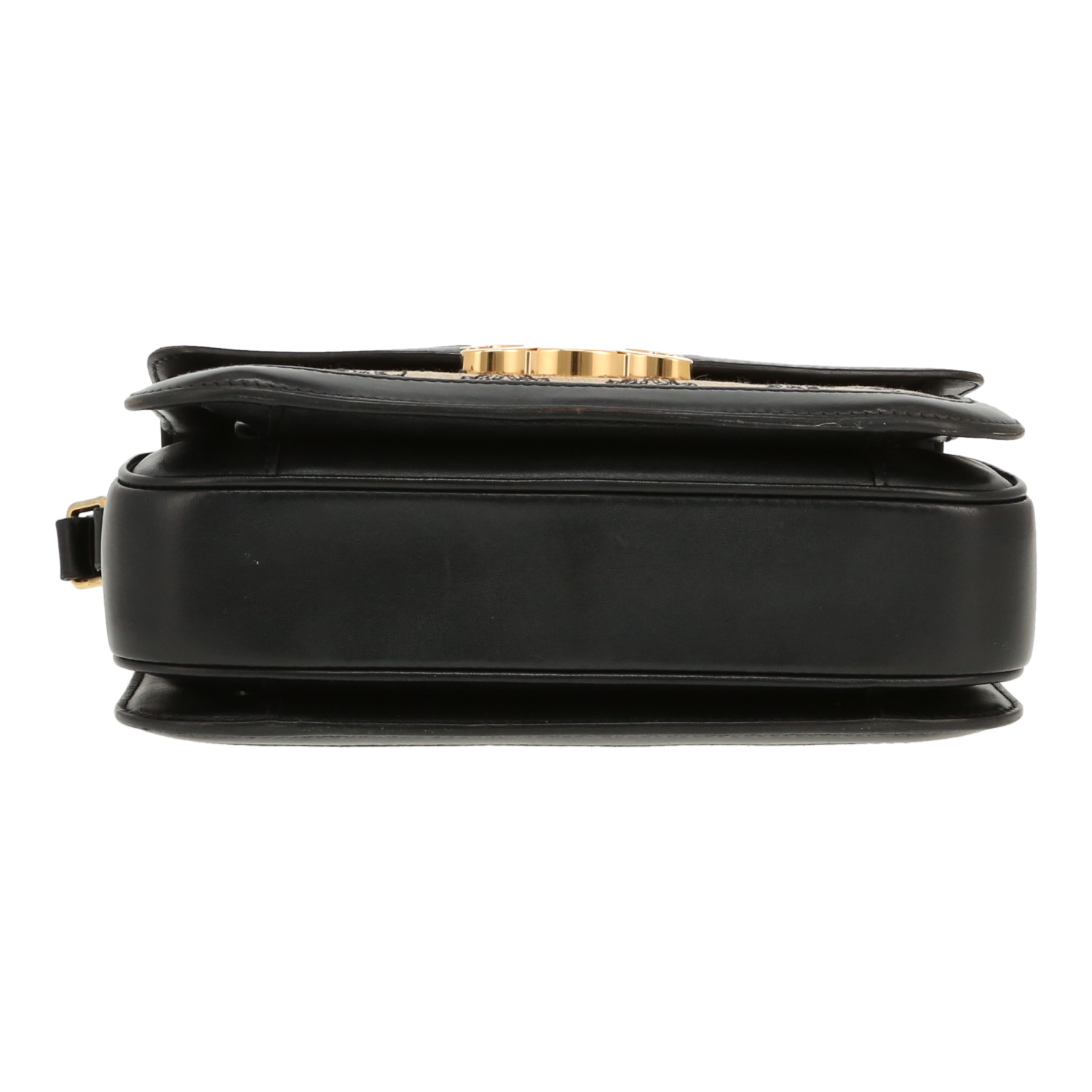 Celine  Triomphe shoulder bag  in beige and black "Triomphe" canvas  and black leather - Detail D1