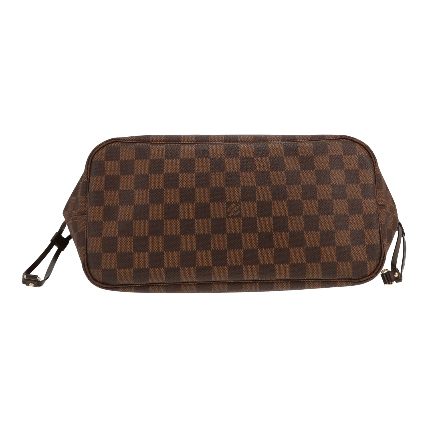Louis Vuitton  Neverfull shopping bag  in ebene damier canvas  and brown leather - Detail D1
