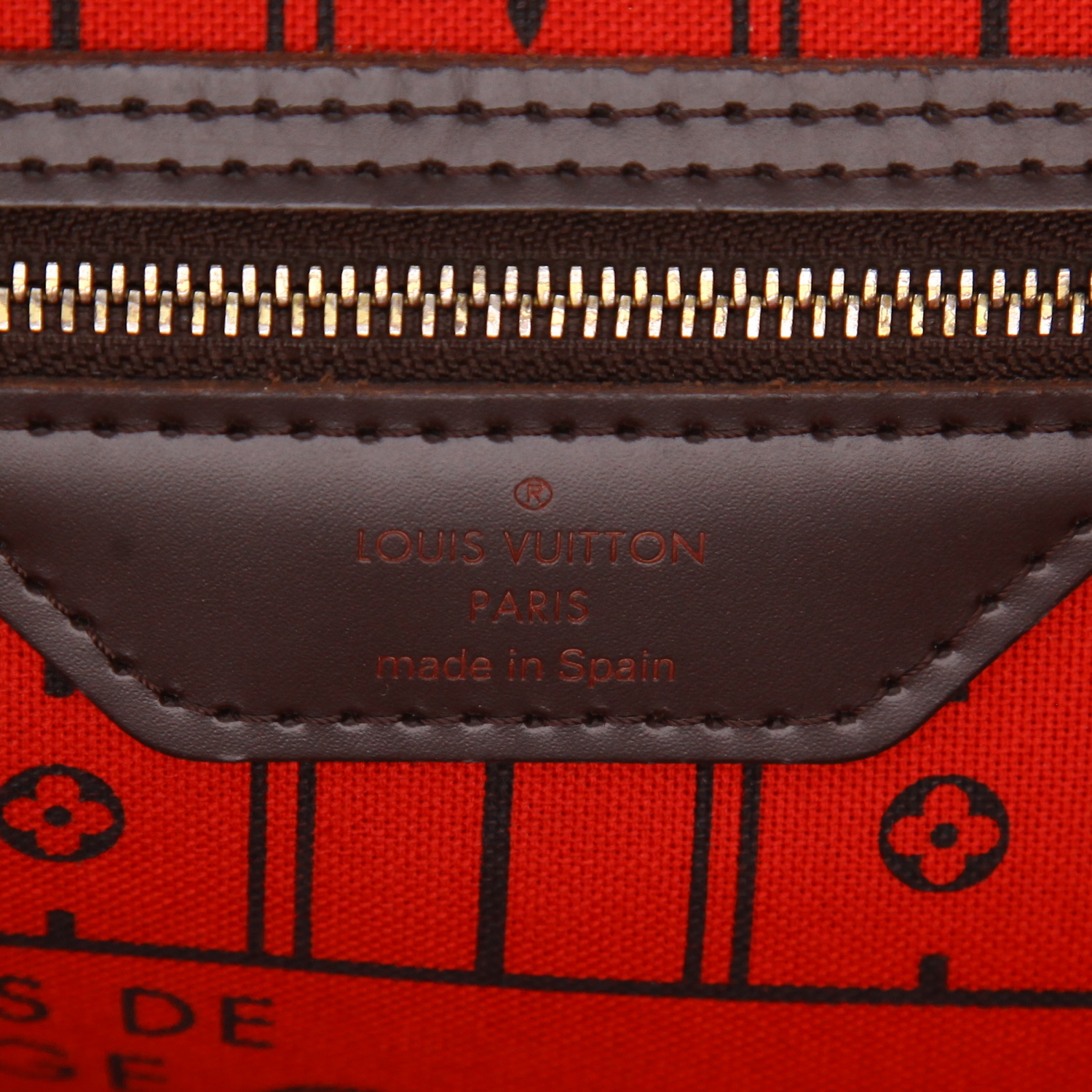 Bolso Cabás Louis Vuitton  Neverfull en lona a cuadros ébano y cuero marrón - Detail D2