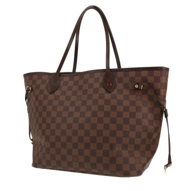 Sac cabas Louis Vuitton  Neverfull en toile damier ébène et cuir marron