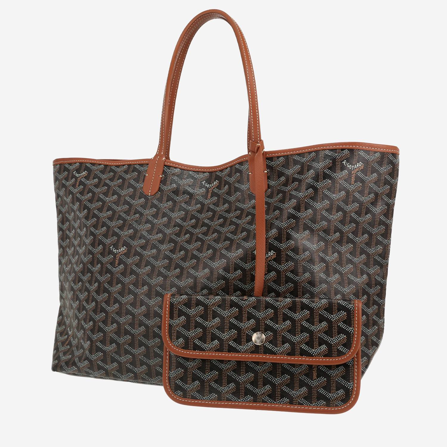 Goyard  Saint-Louis shopping bag  in black Goyard canvas  and brown leather