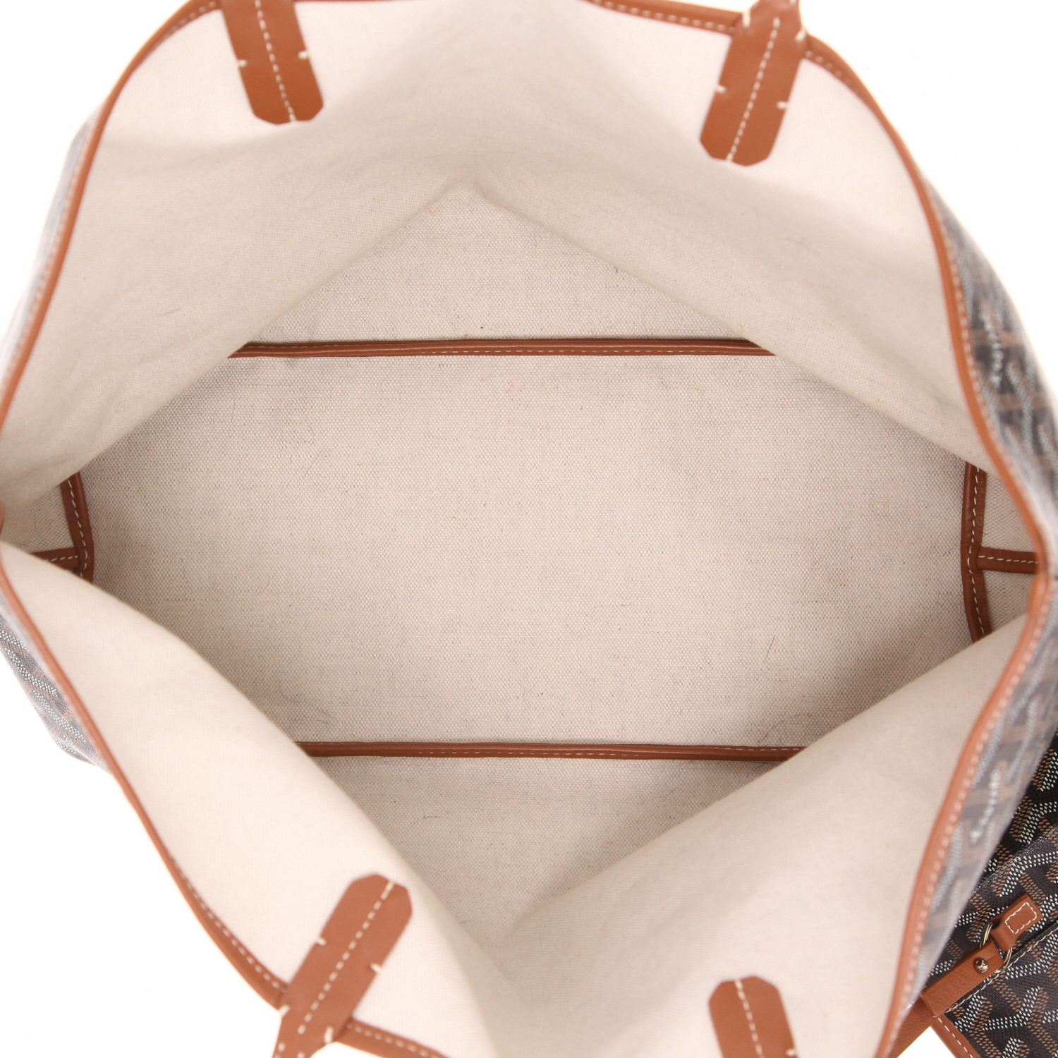 Sac cabas Goyard  Saint-Louis en toile Goyardine noire et cuir marron - Detail D3