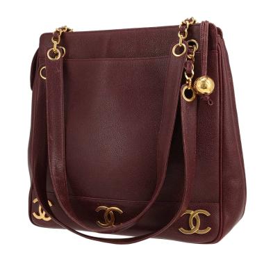 Bolso de mano Chanel  Triple Coco en cuero granulado color burdeos