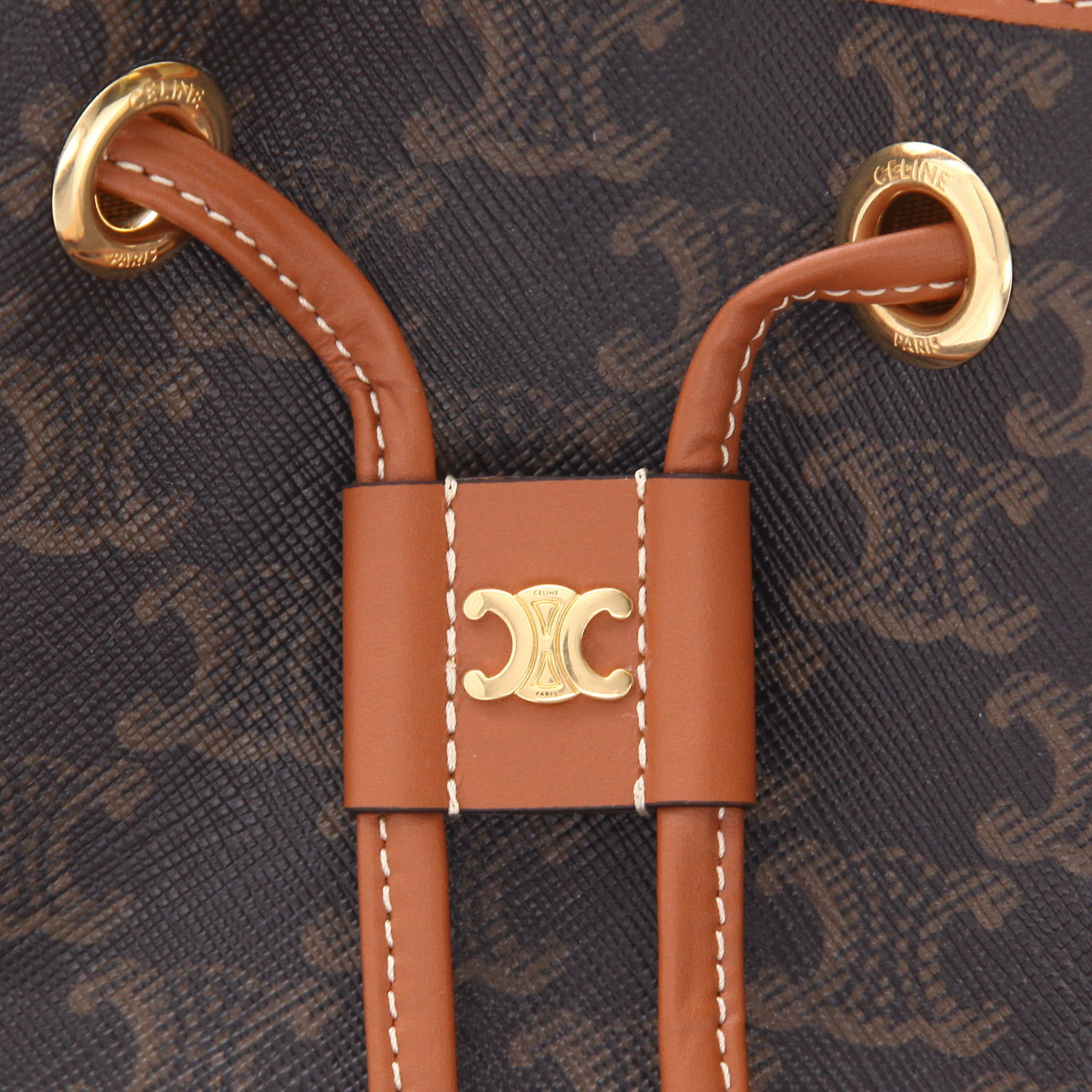 Sac bandoulière Celine  Seau en toile Triomphe marron et cuir marron - Detail D2