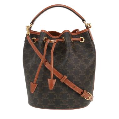 Bolso bandolera Celine  Seau en tejido "Triomphe" marrón y cuero marrón