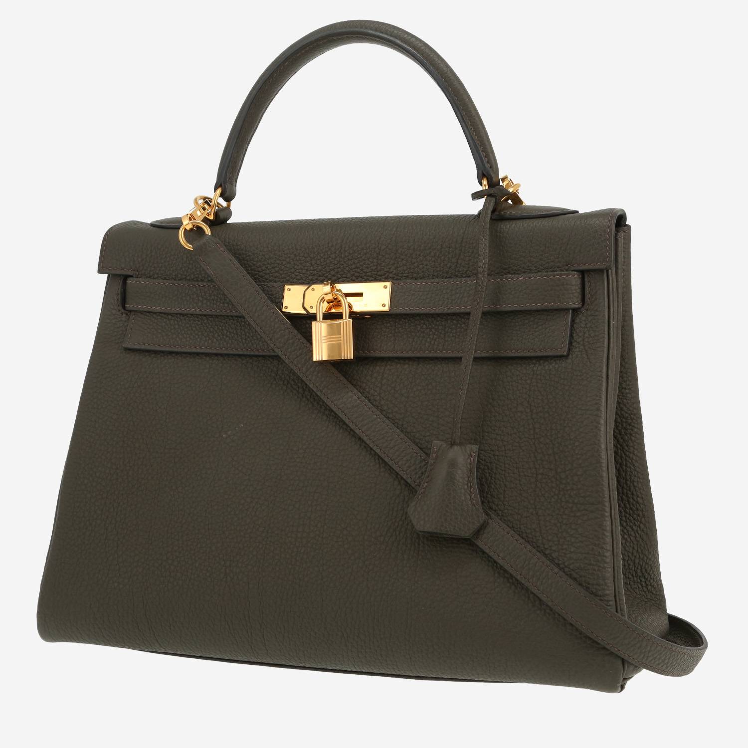 Bolso de mano Hermès  Kelly 32 cm en cuero togo Vert de Gris