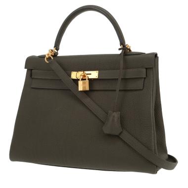 Bolso de mano Hermès  Kelly 32 cm en cuero togo Vert de Gris