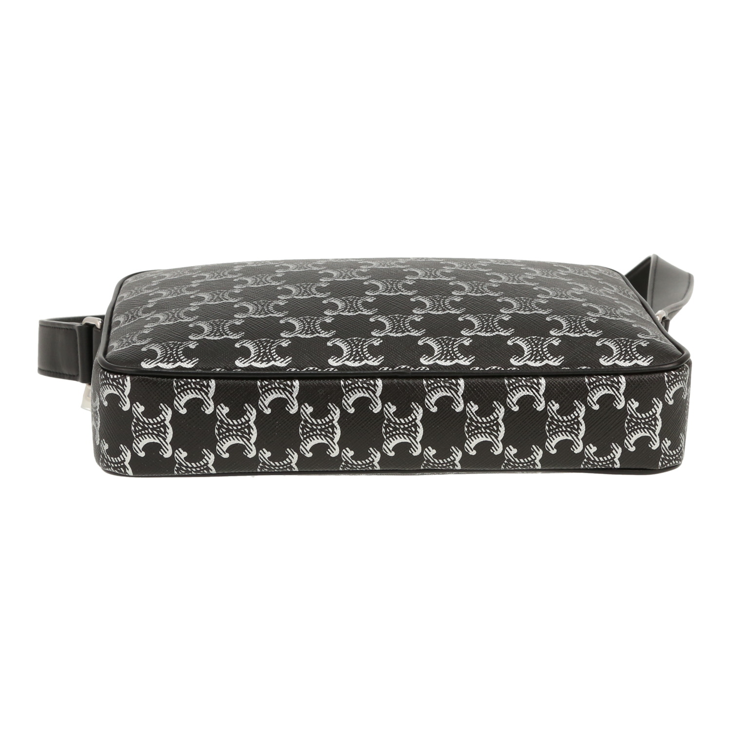 Sac bandoulière Celine   en toile Triomphe noire et blanche et cuir noir - Detail D1