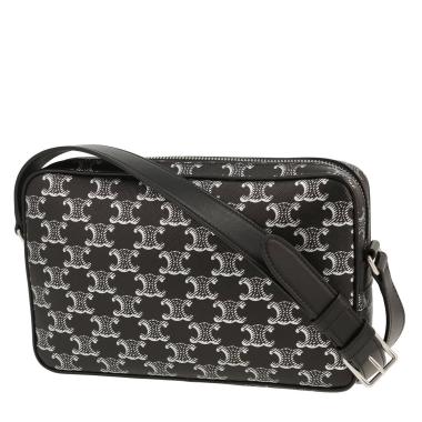 Borsa a tracolla Celine   in tela "Triomphe" nera e bianca e pelle nera