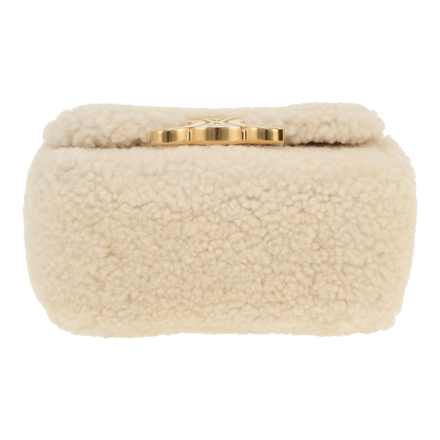 Sac bandoulière Celine   mini  en peau lainée beige et cuir marron - Detail D1