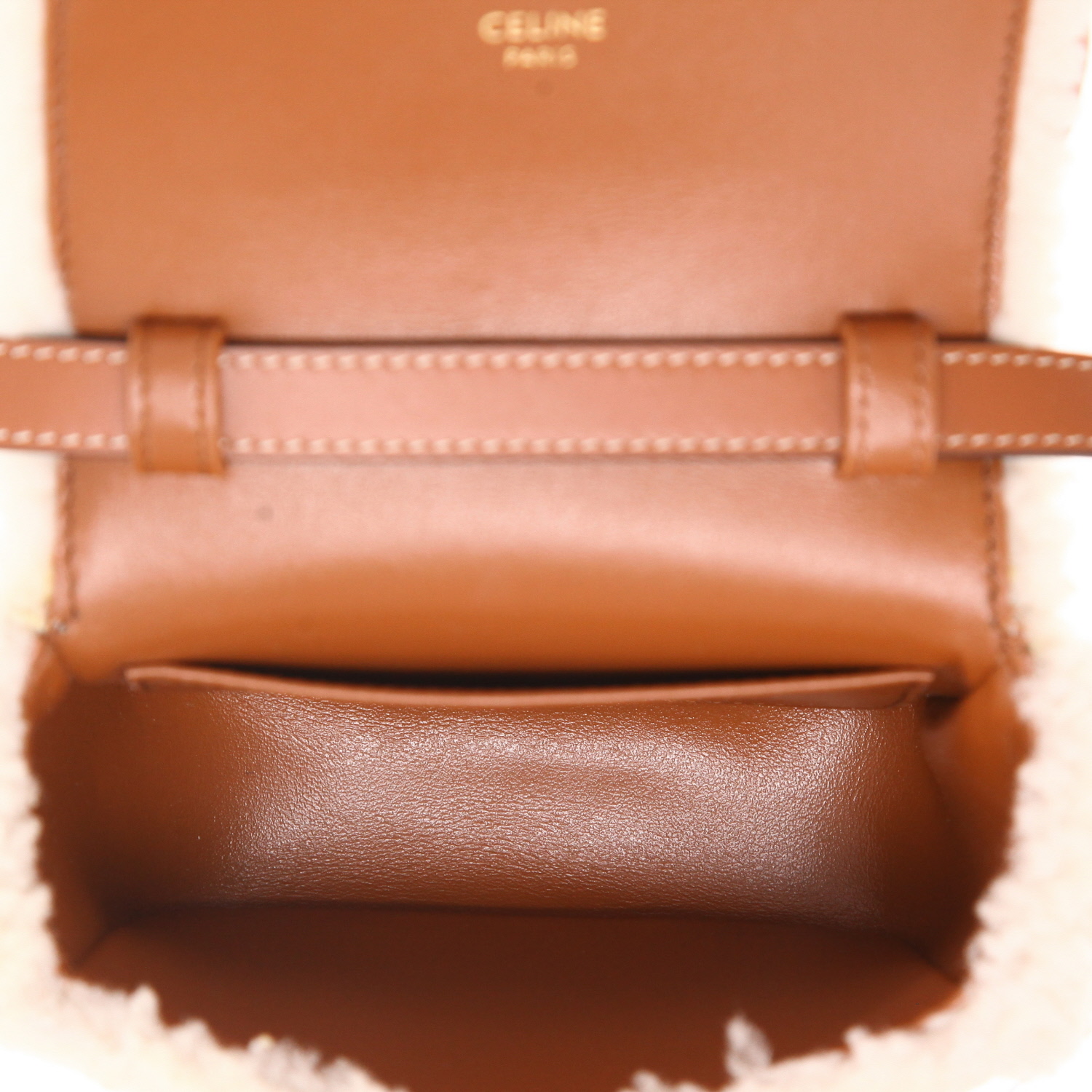Celine   mini  shoulder bag  in beige skin-out fur  and brown leather - Detail D3