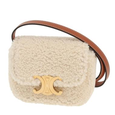 Celine   mini  shoulder bag  in beige skin-out fur  and brown leather