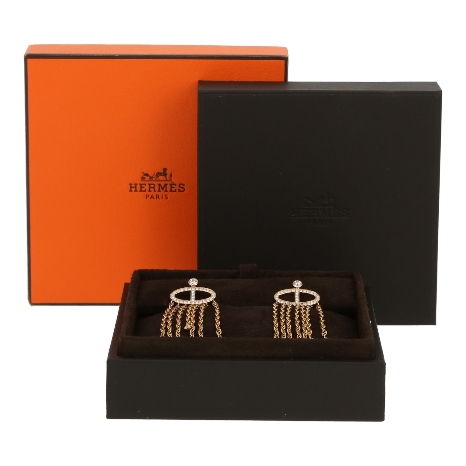 Hermès Chaîne d'Ancre Calypso large model earrings in yellow gold and diamonds - Detail D2