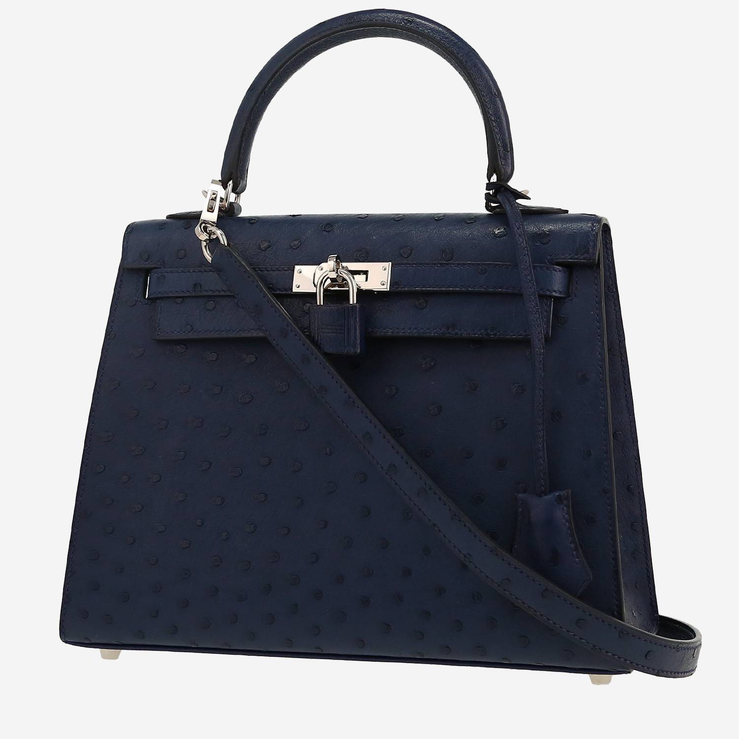 Sac à main Hermès  Kelly 25 cm en autruche bleue