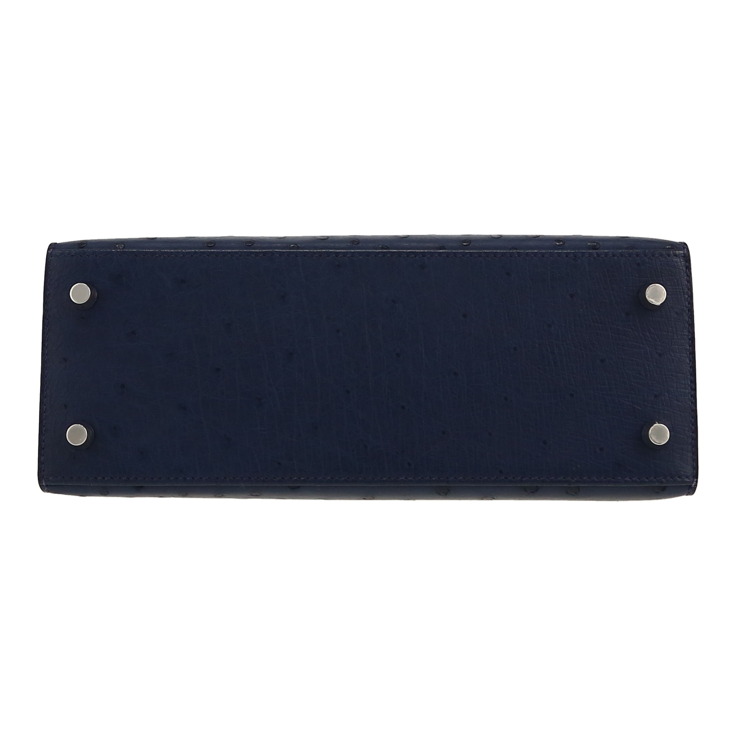 Hermès  Kelly 25 cm handbag  in blue ostrich leather - Detail D1
