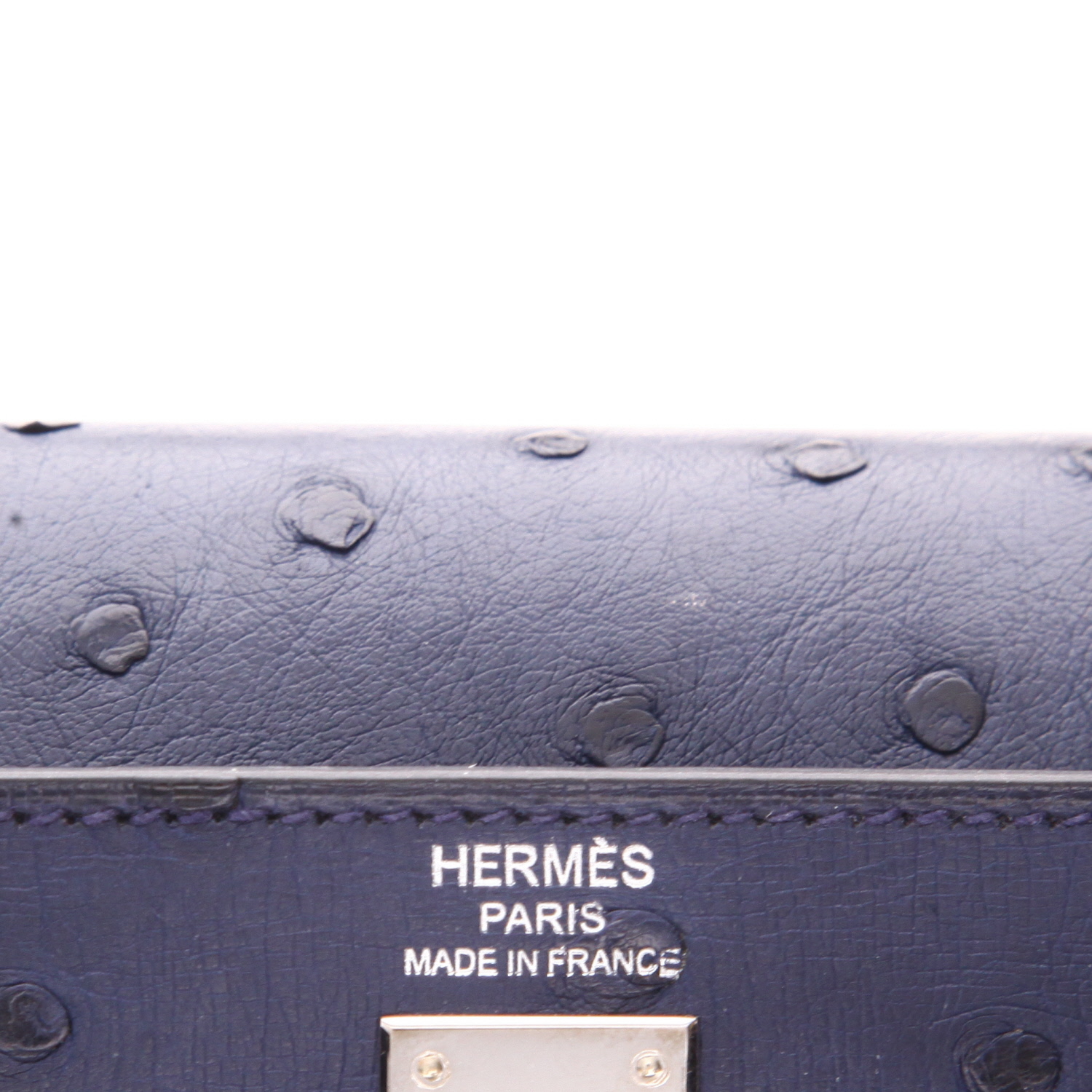 Bolso de mano Hermès  Kelly 25 cm en avestruz azul - Detail D2