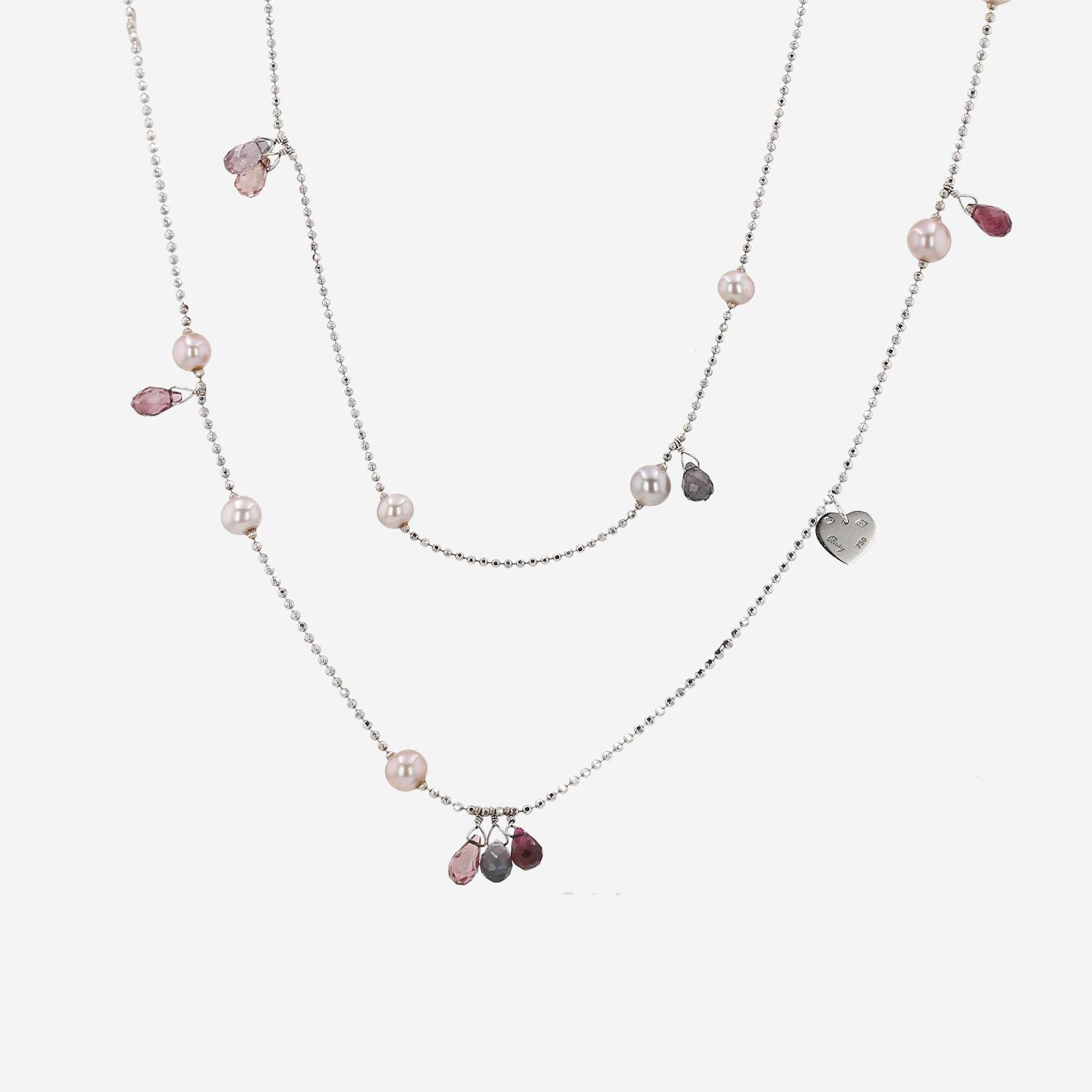 Sautoir Poiray  en or blanc, perles de culture et tourmalines