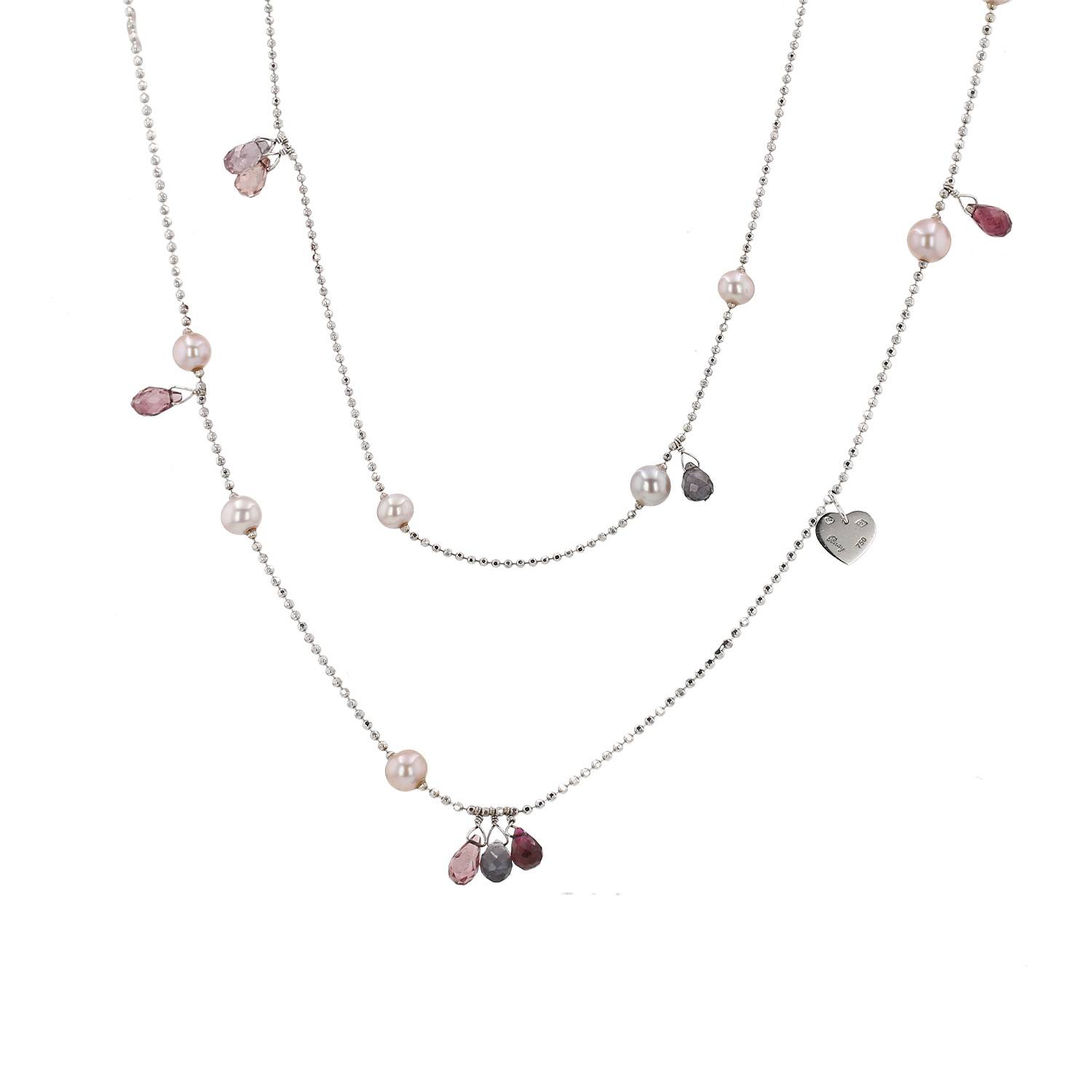 Sautoir Poiray en or blanc, perles de culture et tourmalines