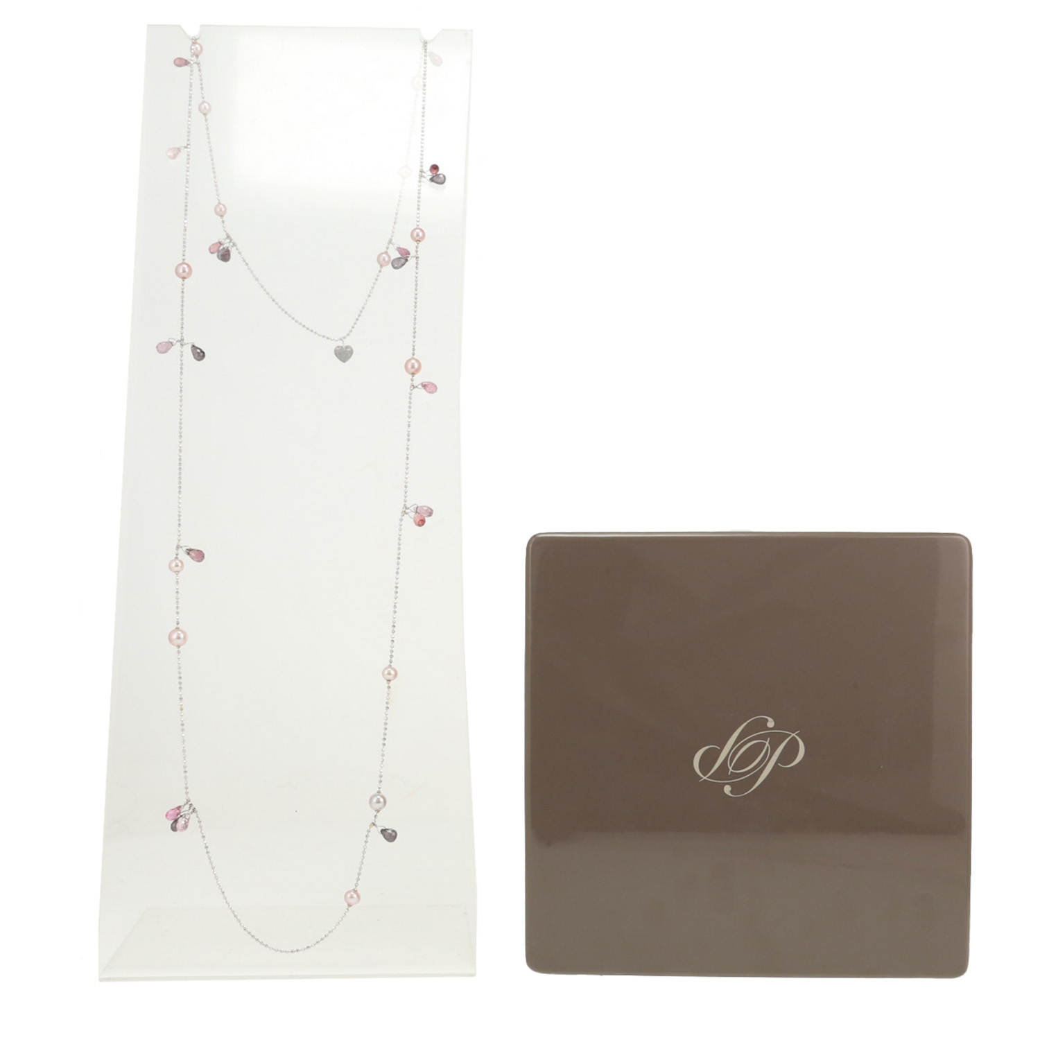 Poiray  long necklace in white gold, cultured pearls and tourmaline - Detail D2