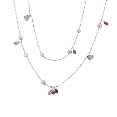 Sautoir Poiray  en or blanc, perles de culture et tourmalines