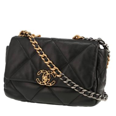 Sac bandoulière Chanel  19 moyen modèle  en cuir matelassé noir