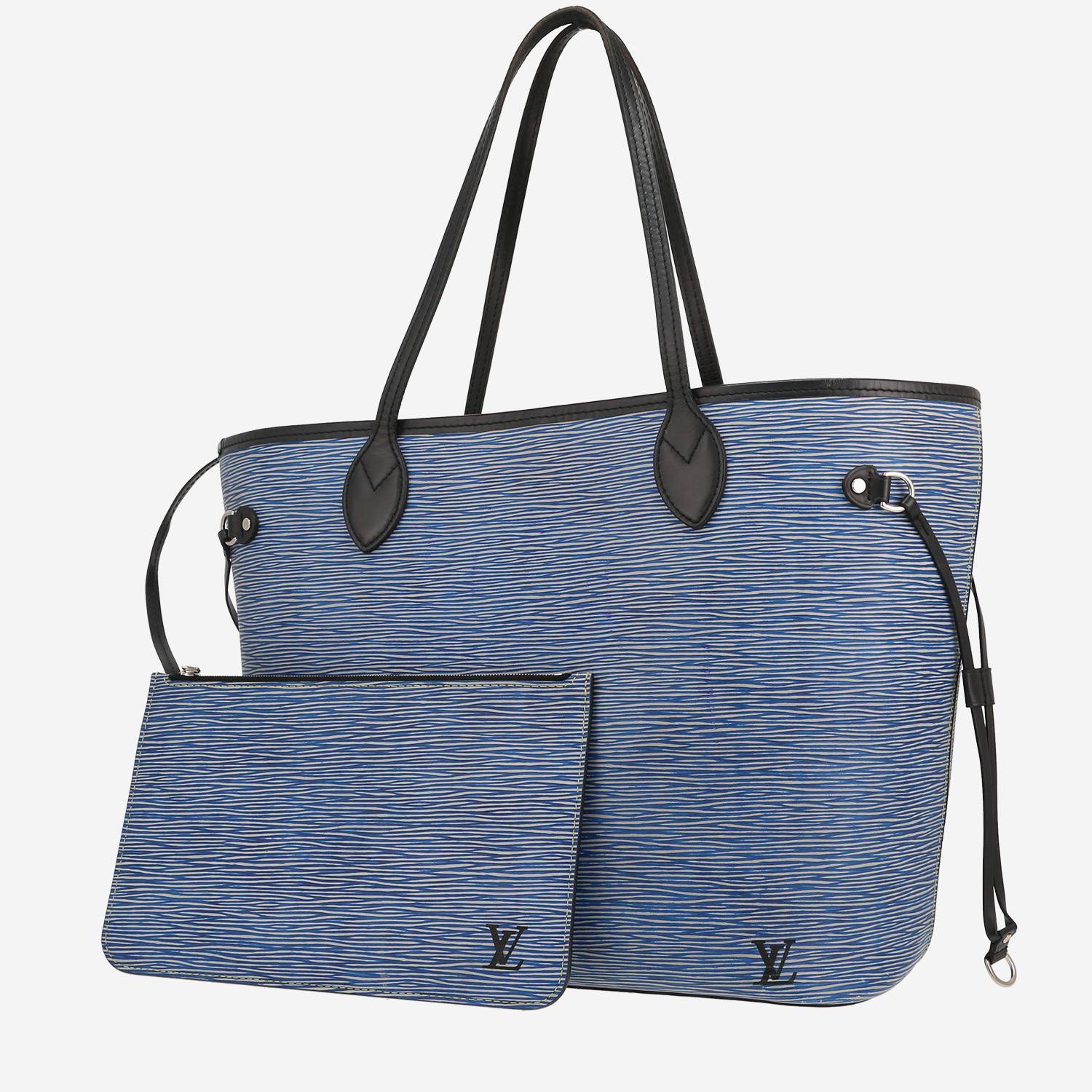 Sac cabas Louis Vuitton  Neverfull en cuir épi bleu et cuir noir