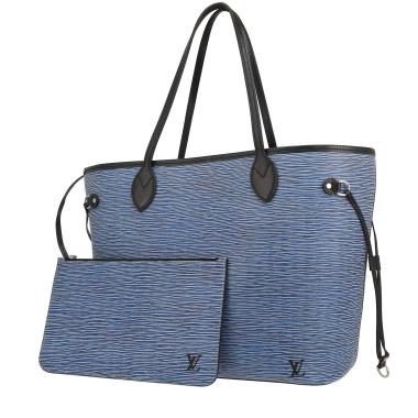 Shopping bag Louis Vuitton  Neverfull in pelle Epi blu e pelle nera