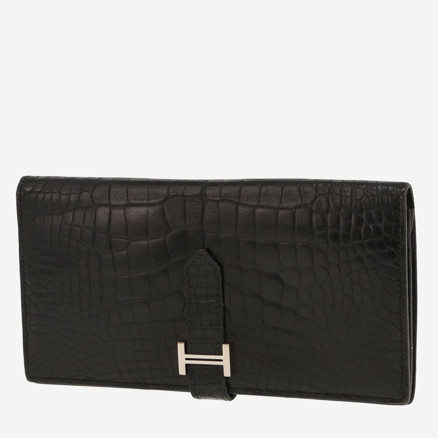 Billetera Hermès  Bearn en aligátor negro