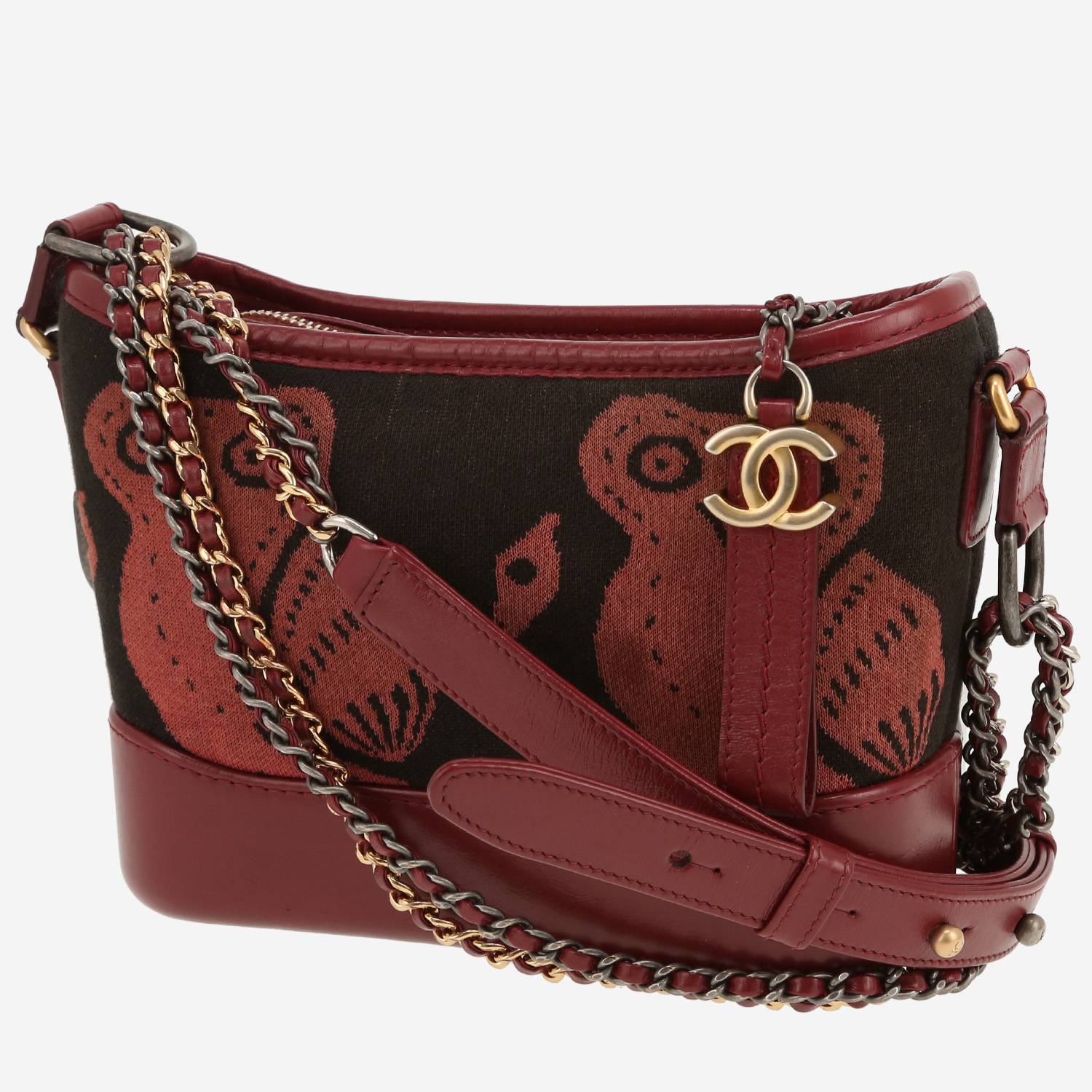 Chanel  Gabrielle  small model  shoulder bag  in black and burgundy canvas  and burgundy leather