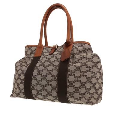 Celine  Vintage bag worn on the shoulder or carried in the hand  in brown logo canvas  and brown leather