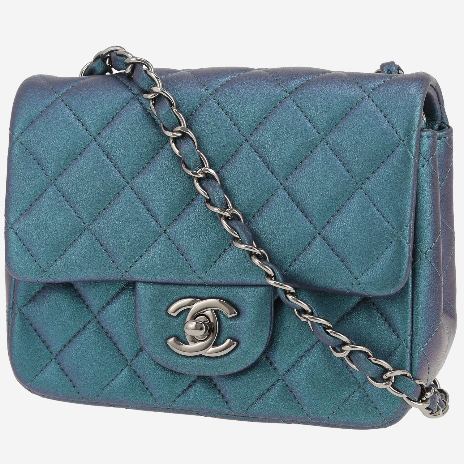 Sac bandoulière Chanel  Timeless Mini Carré en cuir irisé matelassé bleu
