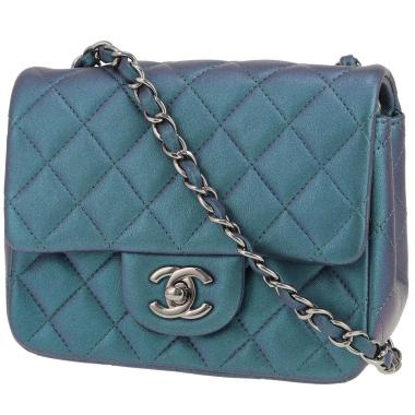 Sac bandoulière Chanel  Timeless Mini Carré en cuir irisé matelassé bleu