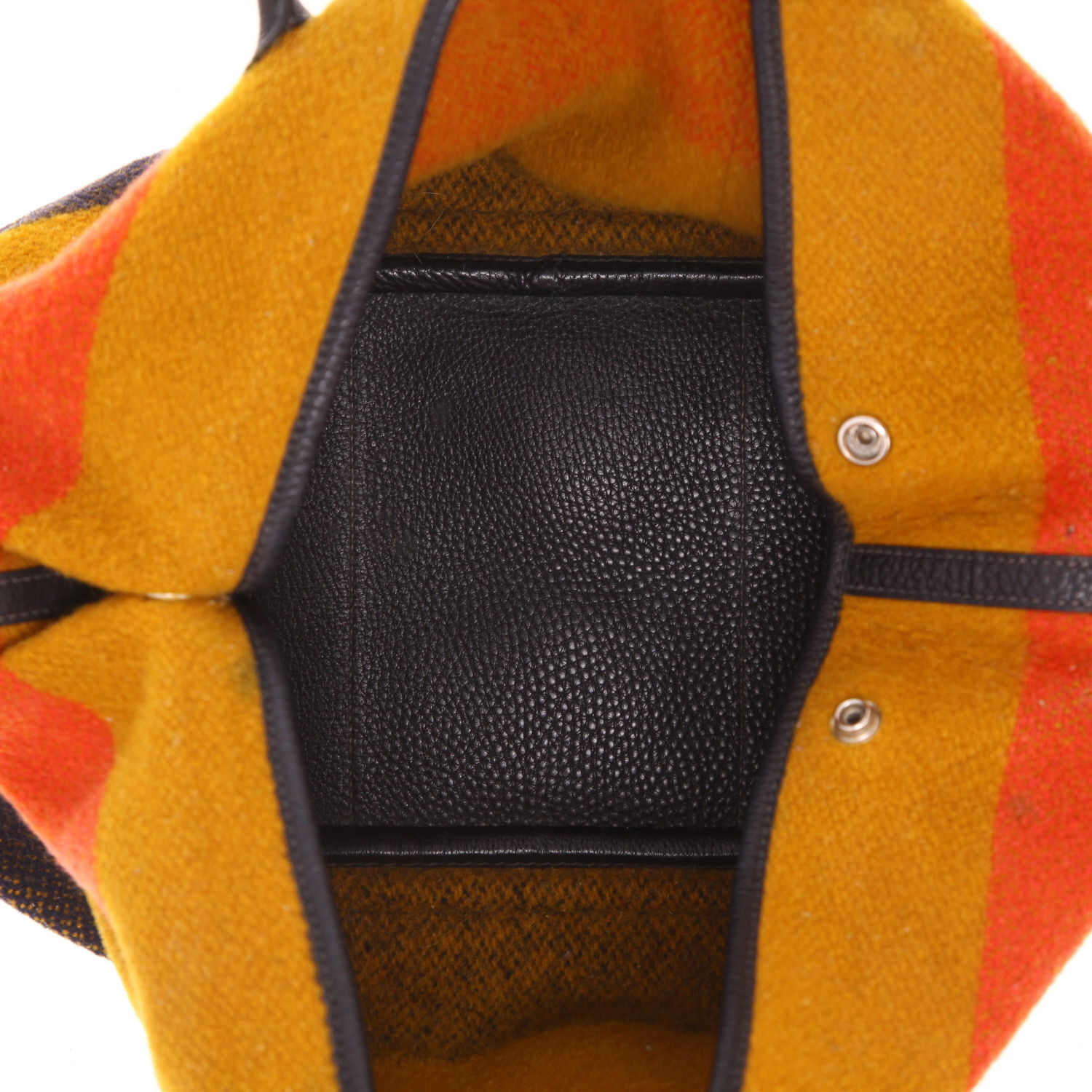 Sac à main Hermès  Garden en toile jaune orange et marron et cuir togo noir - Detail D3