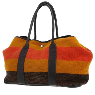 Borsa Hermès  Garden Party 36 cm in tela gialla arancione e marrone e pelle togo nera