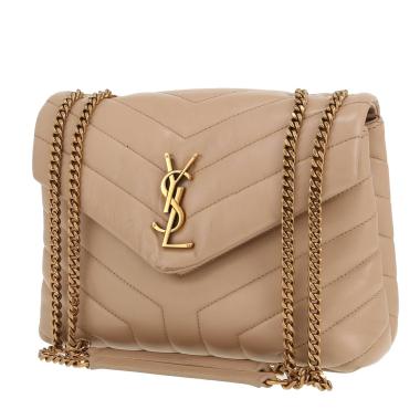 Bolso de mano Saint Laurent  Loulou en cuero acolchado con motivos de espigas beige