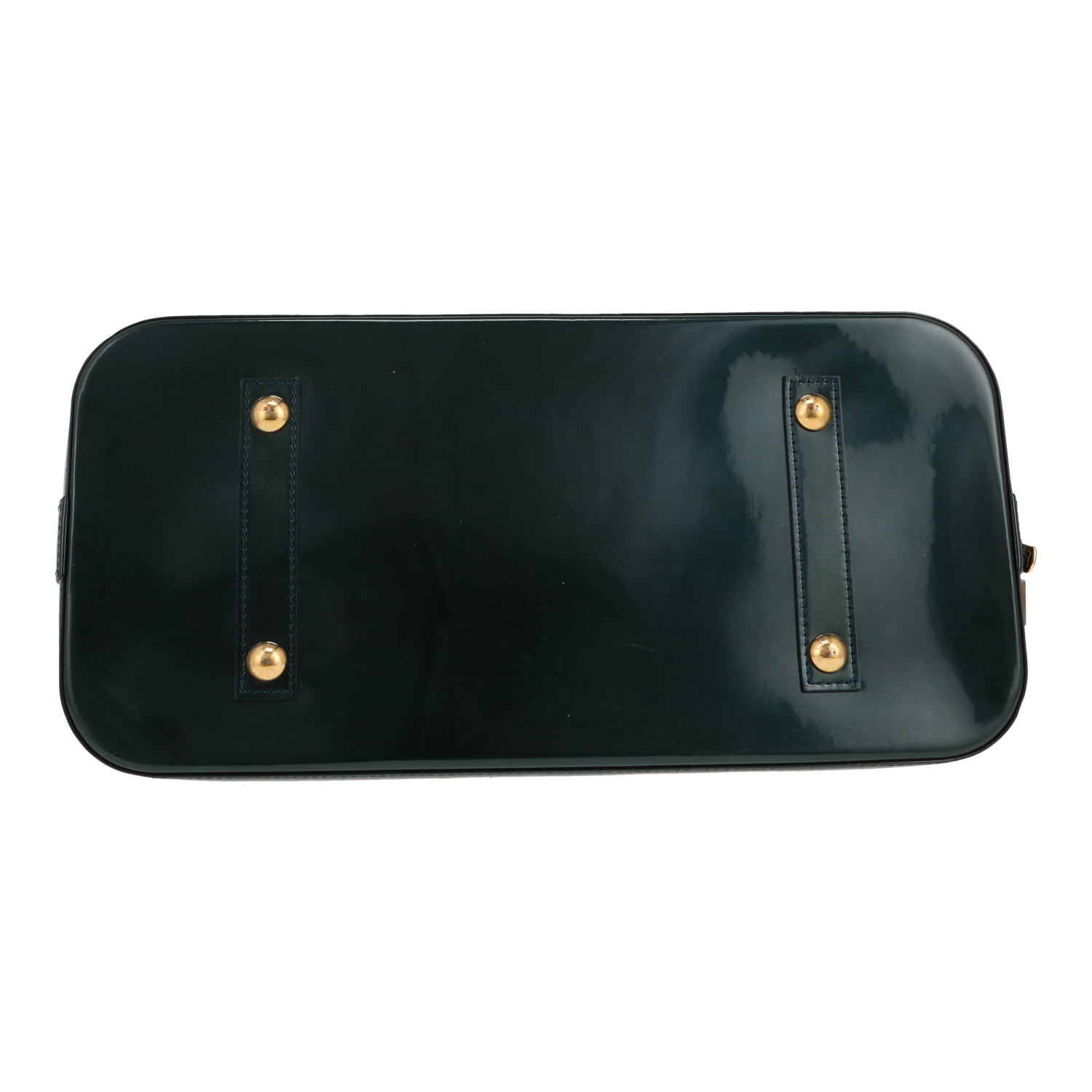 Sac à main Louis Vuitton  Alma grand modèle  en cuir verni monogram vert-foncé - Detail D1