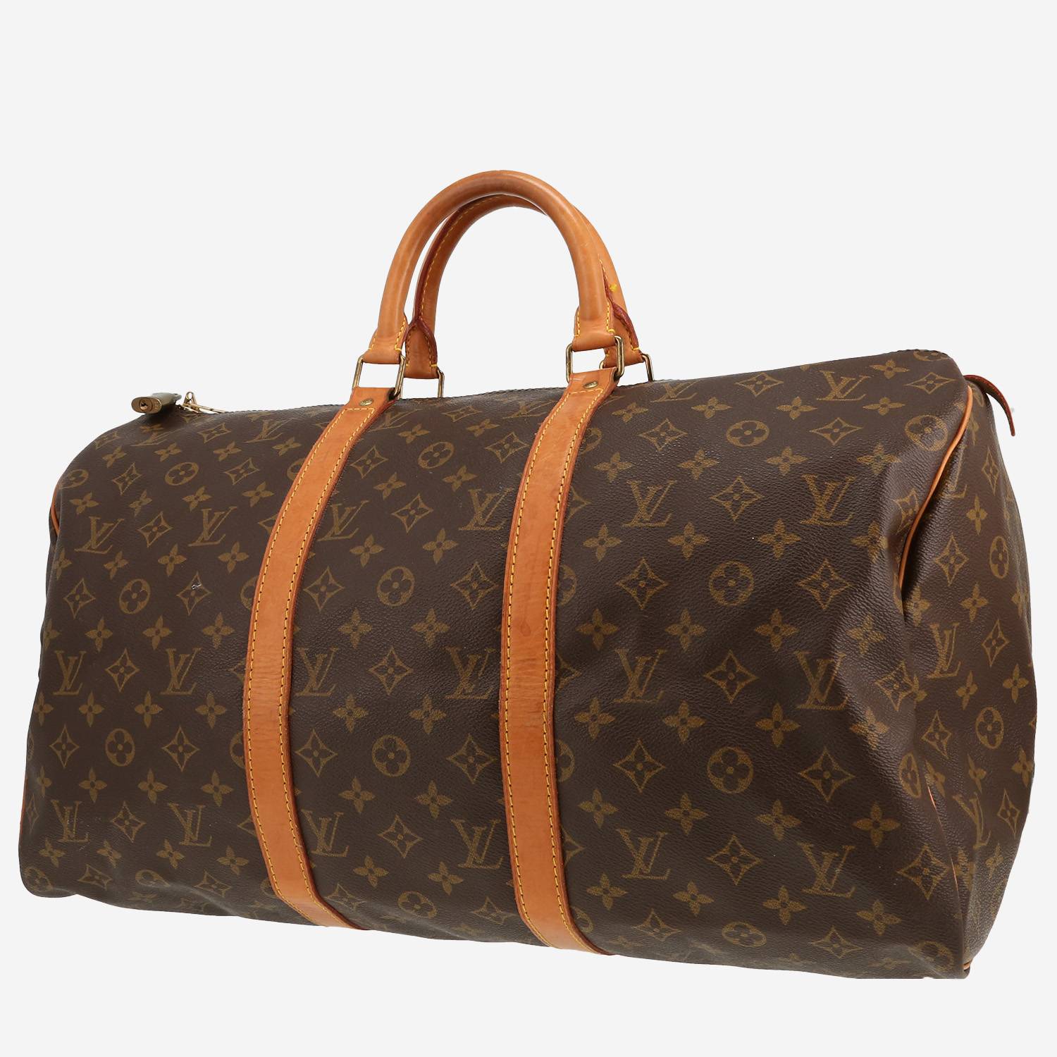 Sac de voyage Louis Vuitton  Keepall 50 en toile monogram marron et cuir naturel