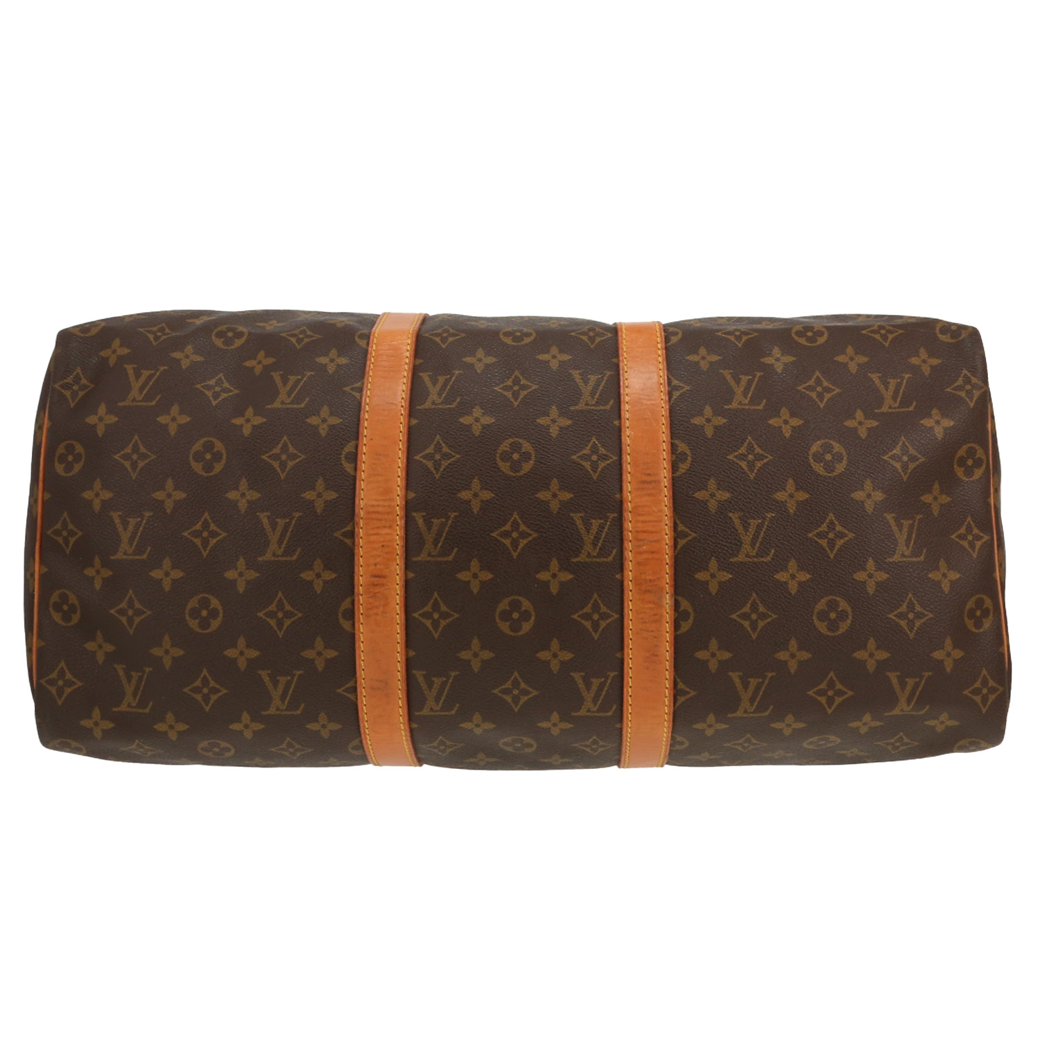 Sac de voyage Louis Vuitton  Keepall 50 en toile monogram marron et cuir naturel - Detail D1